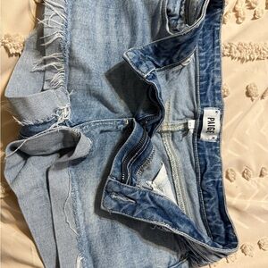 PAIGE Distressed Light Blue Denim Shorts
